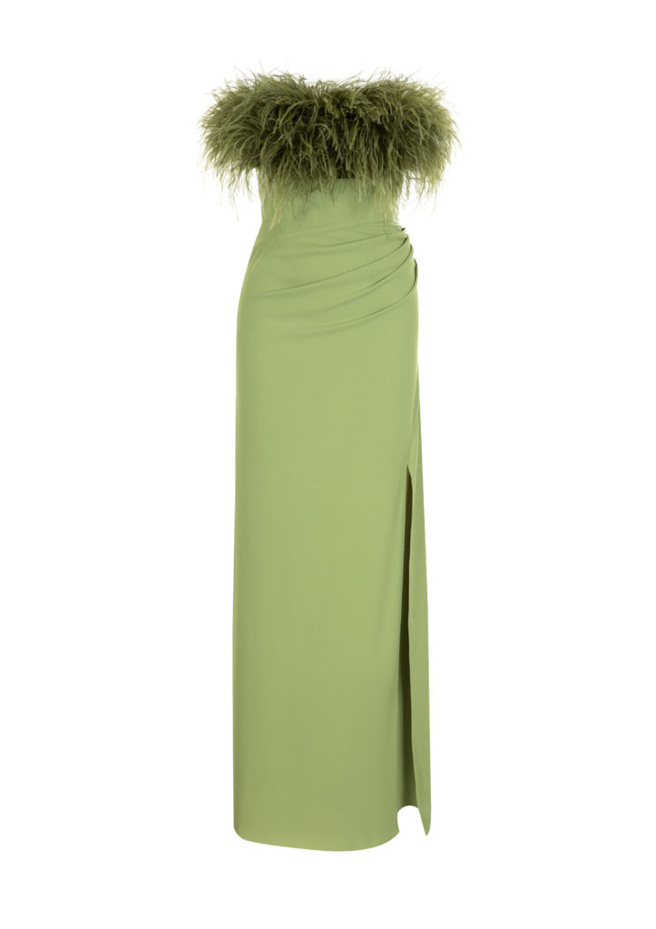 Feather Evening Dress Green - FILKK